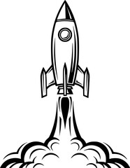 a black and white vector image of a rocket