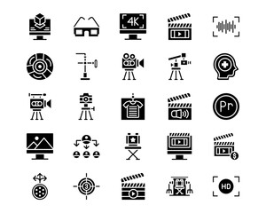 Video Production Line Vector Icons