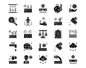 Water Crisis Line Vector Icons