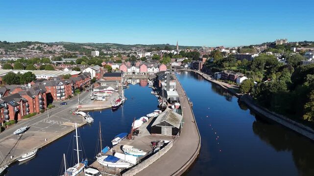 Aerial view over River Exe in Exeter in Devon