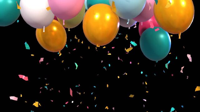 Vibrant 3D balloons floating upward, symbolizing joy and festivity. Ideal for birthday, party, or holiday themes. Includes alpha channel