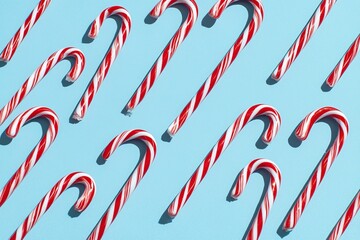 Colorful Candy Canes on a Blue Background