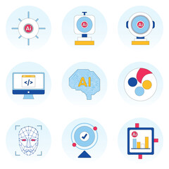 Fototapeta premium AI Tools & Technology Vector Icons Set – Flat Style