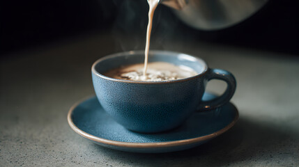 Coffee beans and splash of drink on brown gradient background