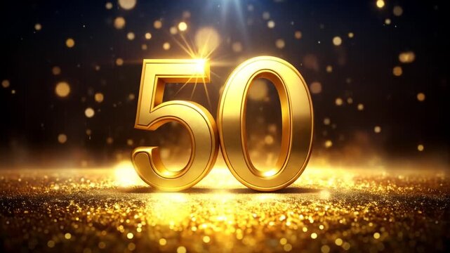 Golden 50th Anniversary Celebration with Sparkling Bokeh Background
