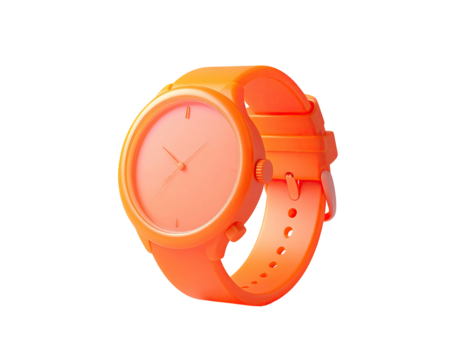 Vibrant orange wristwatch, 3D render, modern design