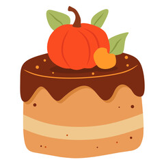 pumpkin cake with chocolate topping illustration, vector for design