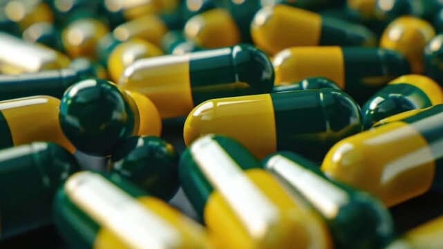 A stack of multicolored pills on a surface