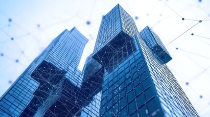 Fototapeta premium Modern Skyscrapers: Networked Cityscape, Digital Architecture, Global Connectivity