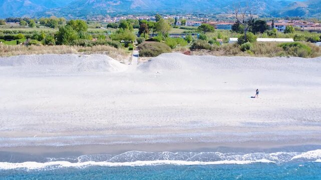 Breathtaking Coastal View Featuring Sandy Beach and Clear Blue Waters in Southern ItalyLocation. Italy, Santa Maria del Cedro.