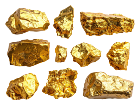 Nine irregularly shaped nuggets of lustrous gold