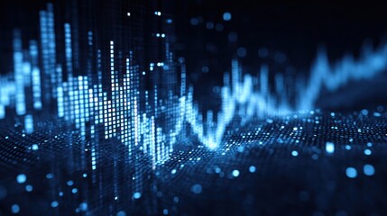 Abstract blue data visualization with lines and shapes on a dark background.