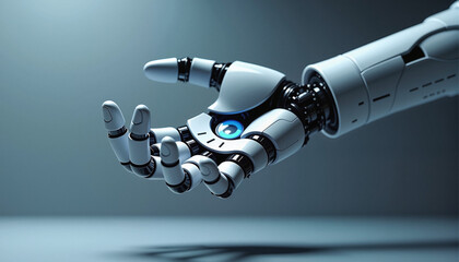 Mechanical arm offers assistance, conceptual technology image with copy space