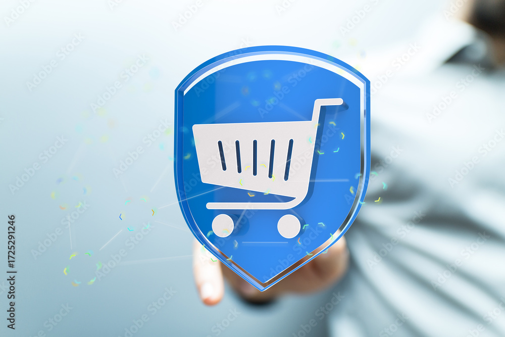 Poster safe and secure online shopping. protect your purchases with our secure system.