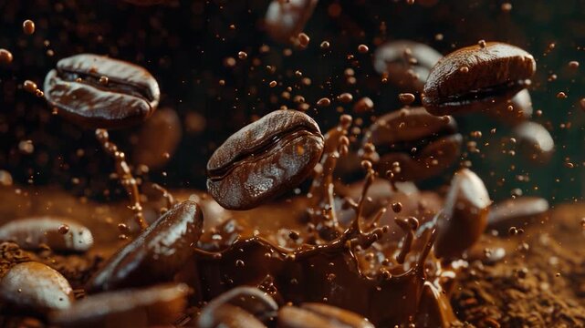 A messy scene of coffee beans spilling into a heap of dirt, possibly indicating a spill or accident