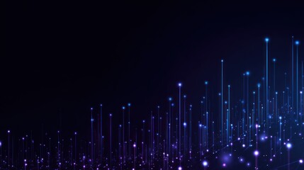 Abstract digital landscape with blue and purple light trails on dark background.