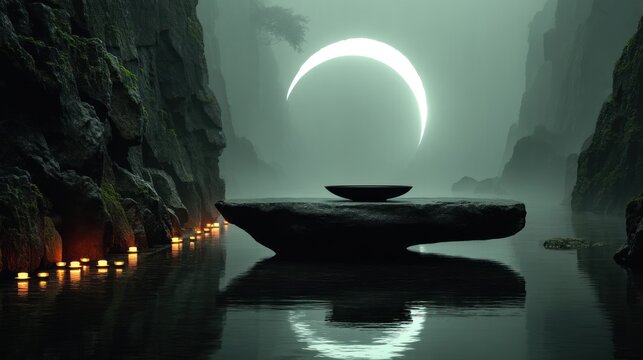 Lunar eclipse canyon scene