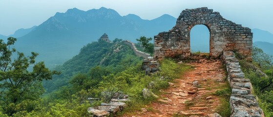 Majestic Panorama: The Great Wall of China's Serene Beauty