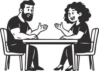 Business meeting between two men sitting at a desk discussing work professional conversation