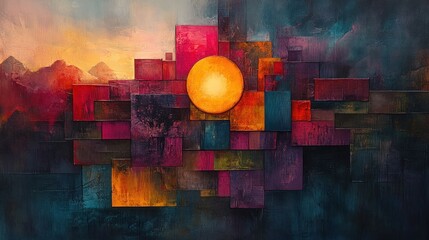 Sunset Mosaic: A Geometric Landscape of Warm Hues