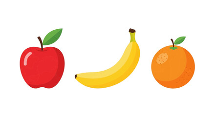 Vibrant red apple, yellow banana, and orange fruit ready for healthy eating and fresh juice