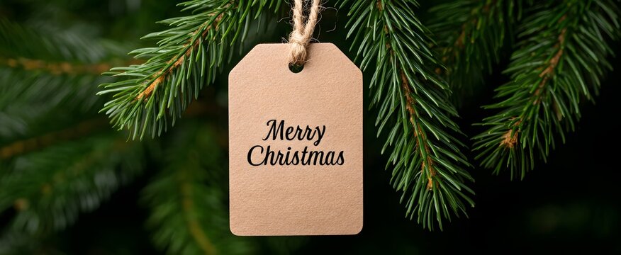 The christmas gift tag dangles like a festive whisper with its simple message and twine loop