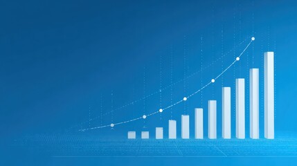 A bar graph showing positive growth with an upward trending line on blue.