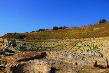 View of the large theater of the ancient city of Sikyon in the Peloponnese, Greece