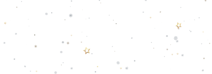 Festive background with gold stars and silver snowflakes on a white backdrop. Perfect for holidays.