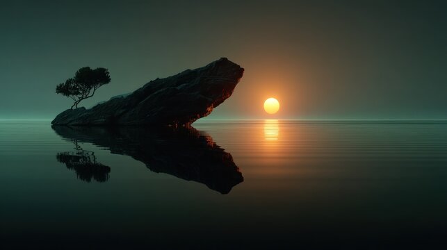Tranquil island sunset reflection
