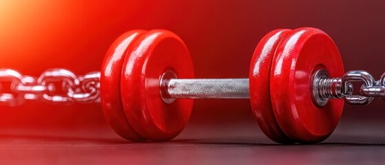 Red Dumbbell Bound by Chains: Strength, Fitness, and Overcoming Obstacles
