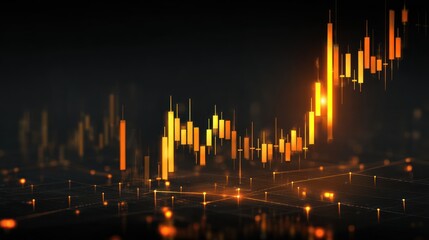 Financial chart with upward trend displayed in orange against a dark background.