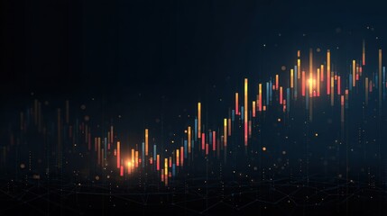 Abstract financial chart with rising trend lines on a dark background.