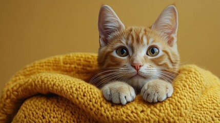 Adorable Ginger Kitten in Cozy Yellow Knit Sweater