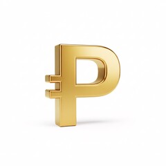 A golden 3D Russian ruble symbol standing upright