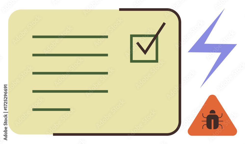 Poster task list card featuring a green checkbox, lines for tasks, a lightning bolt representing energy, an