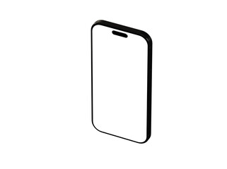 Clean isometric illustration of a black smartphone with a blank screen, perfect for app presentations and website designs.