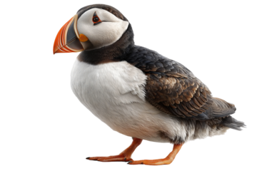 Vibrant Atlantic Puffin Standing on Black