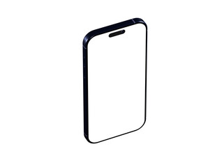Clean isometric view of a black smartphone with a blank screen, perfect for app presentations or technology designs.