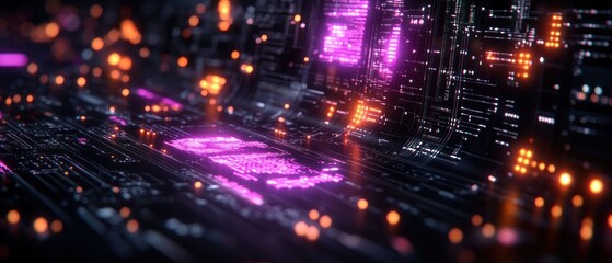 Abstract Cyberpunk Circuitry: Neon Lights and Digital Data Streams