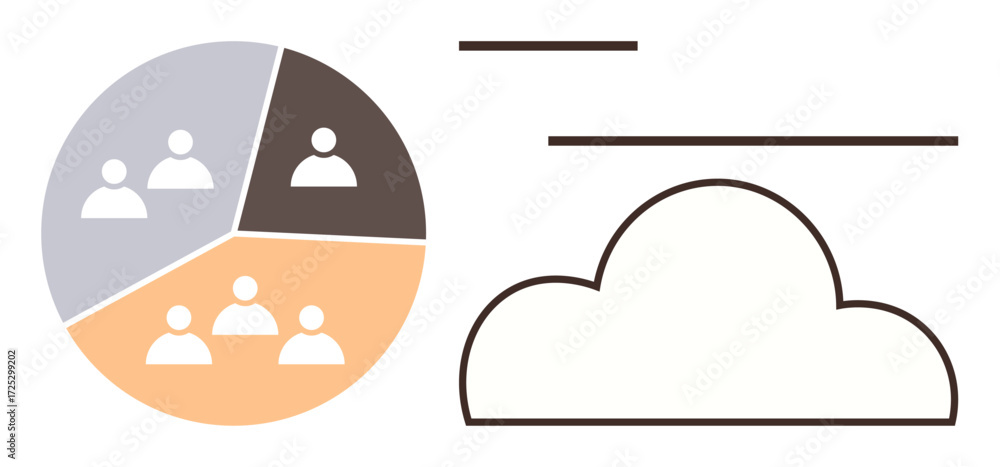 Aufkleber pie chart showing team segmentation alongside cloud shape and lines representing communication and d