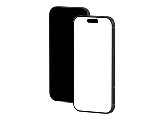 High-quality mockup of two smartphones, perfect for app presentations or website designs.  Blank screens for easy customization.