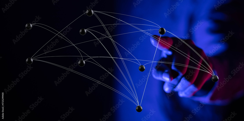 Poster abstract image of a hand interacting with a network. perfect for technology, connection, and global 