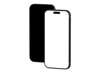 High-quality mockup of two smartphones, one with a black screen and one with a white screen, ideal for app presentations.