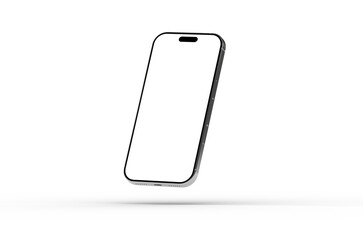 High-quality 3D render of a modern smartphone with a blank screen, perfect for app presentations or website mockups. Clean and minimalist design.