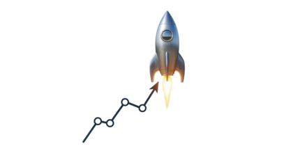 Isolated rocket blasting off with a growing graph representing growth and success concept