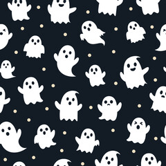 Cute Halloween Ghosts Seamless Pattern.