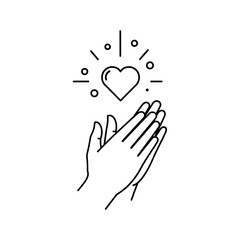 Fototapeta premium Praying Hands with Heart Symbol and Rays.