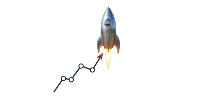 Isolated rocket blasting off with a growing graph representing growth and success concept