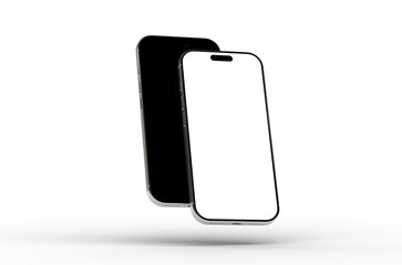 High-quality photo of two smartphones with blank screens, perfect for app presentations or website mockups. Modern design and clean background.